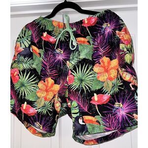 Ring of Fire Colorful Floral Tropical Swim Shorts Side Pockets Mens XL NWT